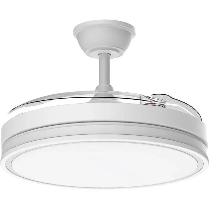 Ventilateur de plafond rétractable 106 cm avec lumière LED - moteur DC silencieux 6 vitesses pour intérieur — coloris Blanc