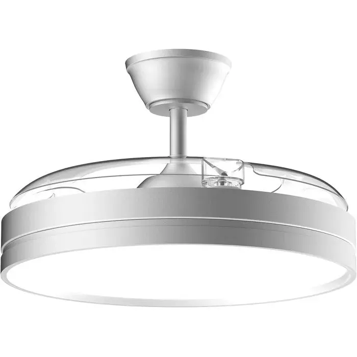 Ventilateur de plafond rétractable avec lumière LED 106 cm - moteur DC silencieux 6 vitesses finition argentée