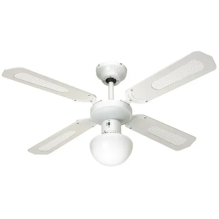Ventilateur de plafond réversible FARELEK BALI - Ø 107 cm 4 pales blanches / cannées blanches + éclairage - 112420