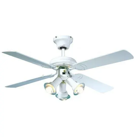 Ventilateur de plafond réversible FARELEK MALDIVES - Ø 107 cm 4 pales laquées blanc + éclairage 3 spots 40 W E14