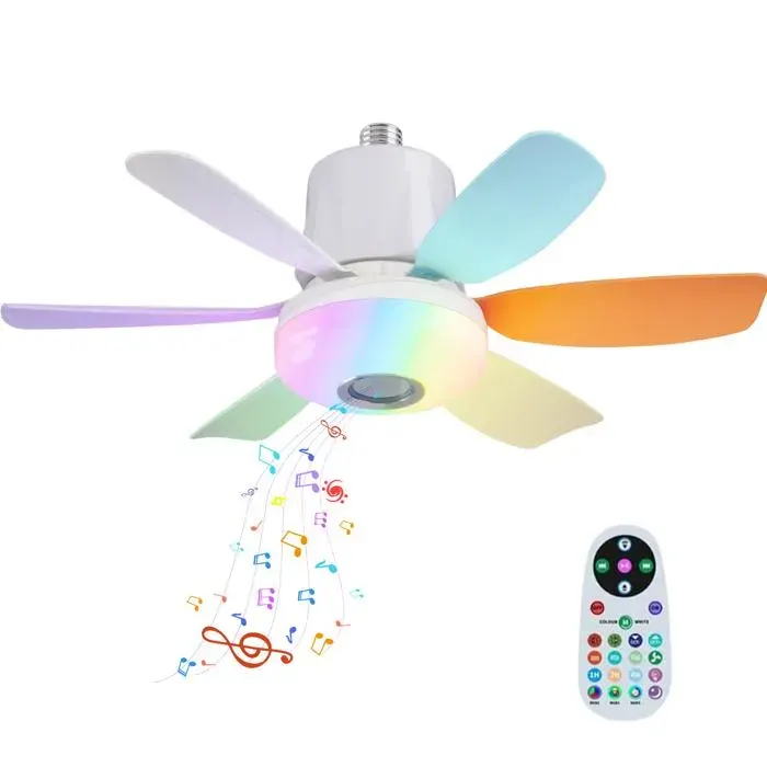 Ventilateur de Plafond RGB avec Lumières 6 Pales 47 cm 3 Vitesses et Température de Couleur Réglables Bluetooth Fonction Minuterie