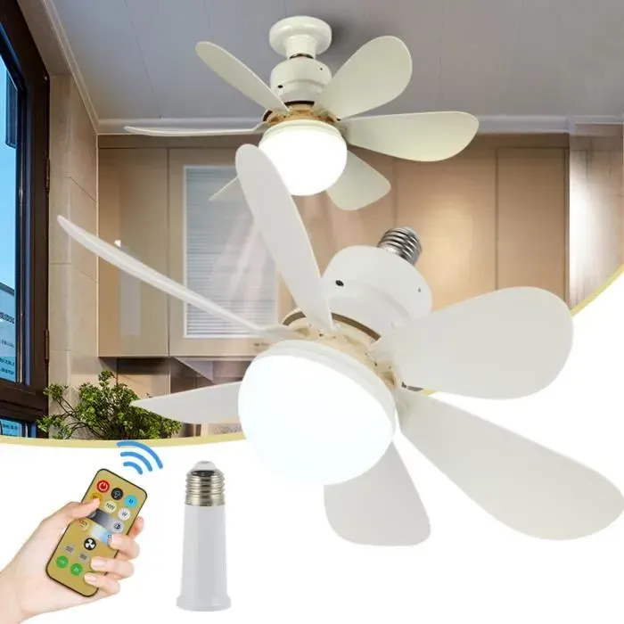 Ventilateur de plafond - ROLEADER - avec LED lampe et télécommande - 3 vitesses vent - Douille E27 et rallonge - 30W