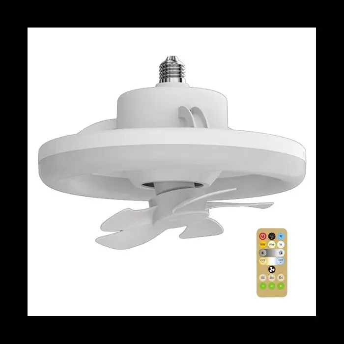Ventilateur de Plafond Rotatif à 360 ° E27 Ventilateur Intelligent avec TéLéCommande LED Ventilateur pour
