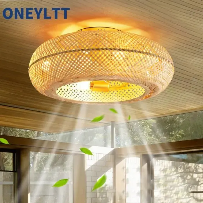 Ventilateur de plafond - RUMOCOVO - FT-CF12 - Bambou rond - LED - 50 cm - Marron