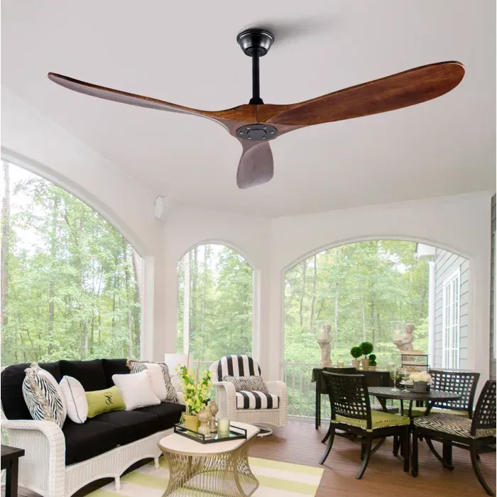 Ventilateur de Plafond sans Éclairage 3 Pales en Bois Massif Moteur DC Silencieux Télécommande - UVRION 1524 cm