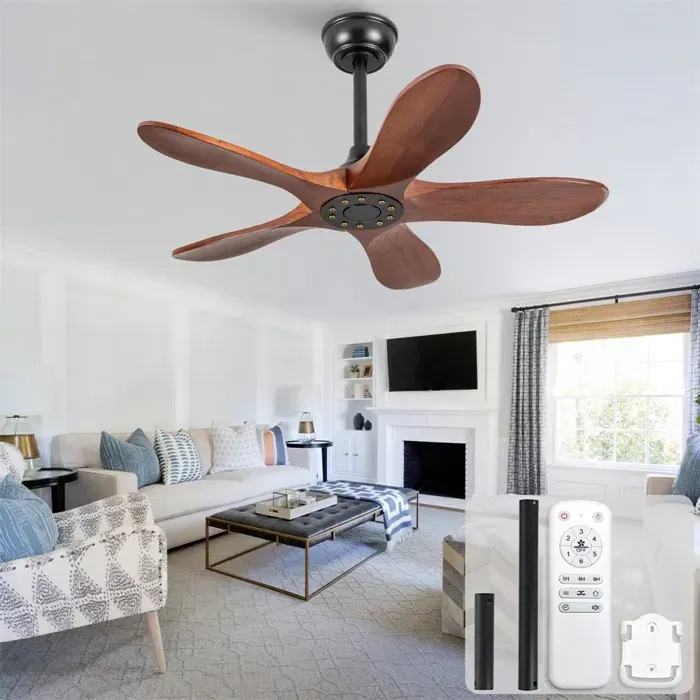 Ventilateur de plafond sans éclairage - 36 pouces - Moteur CC silencieux - 5 pales en bois massif - Noyer