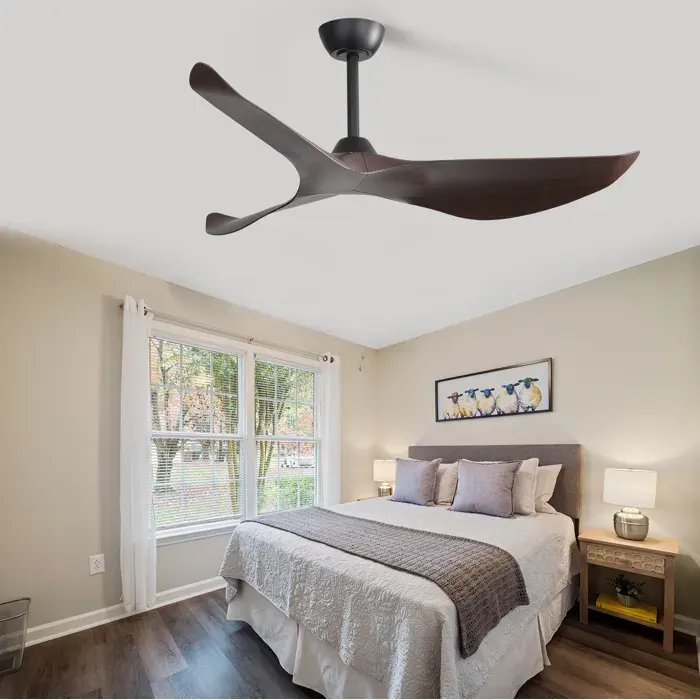 Ventilateur de Plafond Sans Éclairage 6 Vitesses - ELVMI - Moteur DC Réversible Télécommande ABS Noir 96 cm