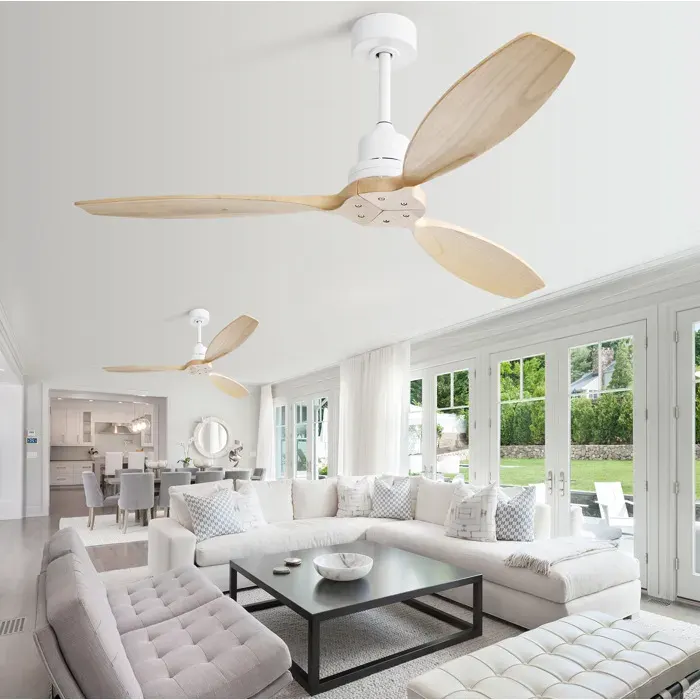 Ventilateur de Plafond sans Éclairage Réversible 6 Vitesses avec Télécommande en Métal et Bois Blanc 132 cm