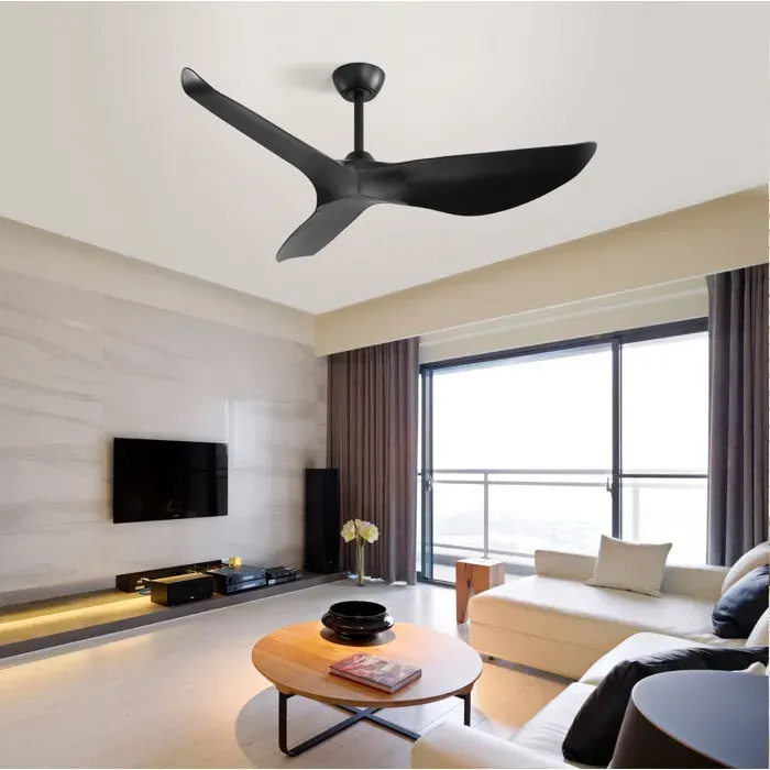 Ventilateur de plafond sans éclairage télécommande 6 vitesses moteur DC réversible 3 pales ABS noir 132 cm - UVRION