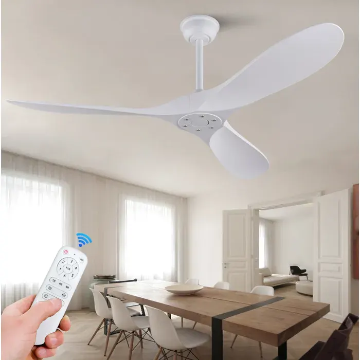 Ventilateur de Plafond Sans Lumière 3 Pales ABS avec Télécommande et Moteur DC Réversible - UVRION - Blanc Ø 152 cm