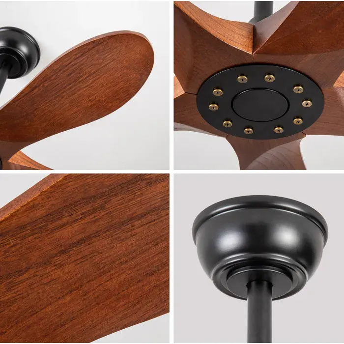 Ventilateur de plafond sans lumière 36 pouces 5 pales en bois réversible 6 vitesses télécommande marron noir