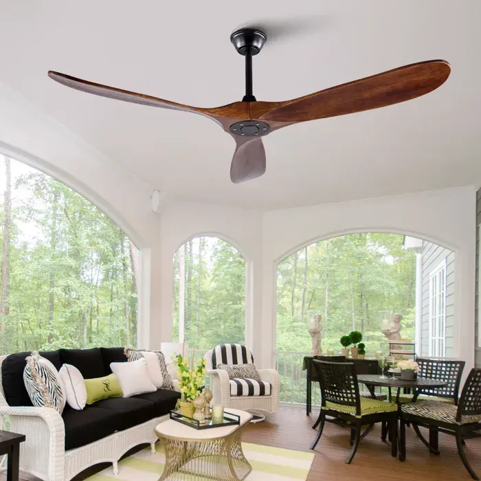 Ventilateur de plafond sans lumière à moteur DC réversible et 6 vitesses - BEAUNIV - télécommande en métal et bois noir noyer foncé