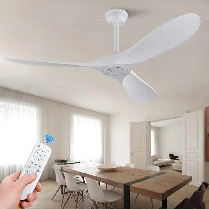 Ventilateur de Plafond Sans Lumière avec Télécommande et Moteur DC Réversible - LPOSPI - 3 Pales en ABS Blanc 132 cm