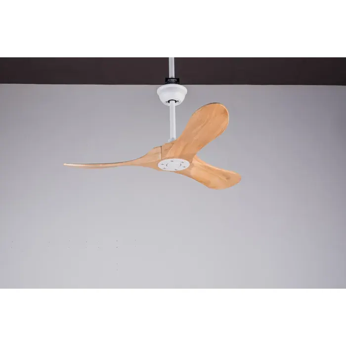 Ventilateur de plafond sans lumière. moteur DC silencieux réversible. télécommande 6 vitesses. métal bois blanc naturel