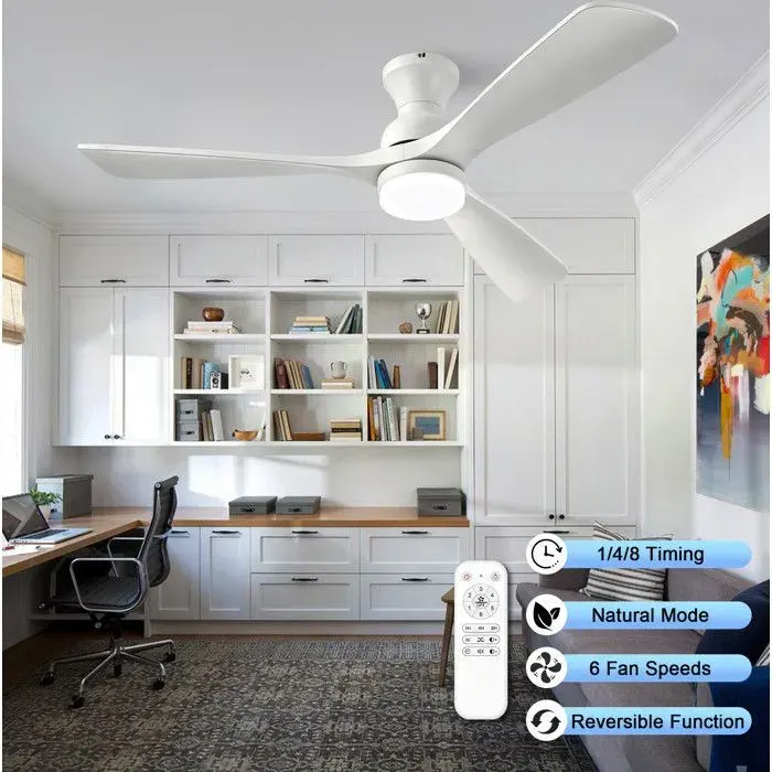 Ventilateur de plafond - SENVIRO - 52 pouces LED intégrée 3 pales en bois télécommande blanc
