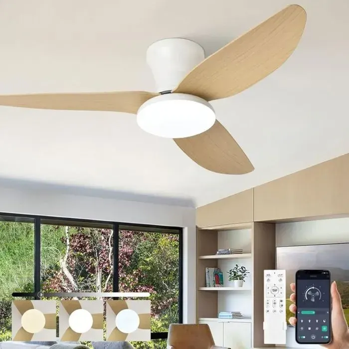 Ventilateur de plafond silencieux 100cm - Moteur en cuivre - Télécommande avec réglage de la lumière - 6 vitesses - Dimmable