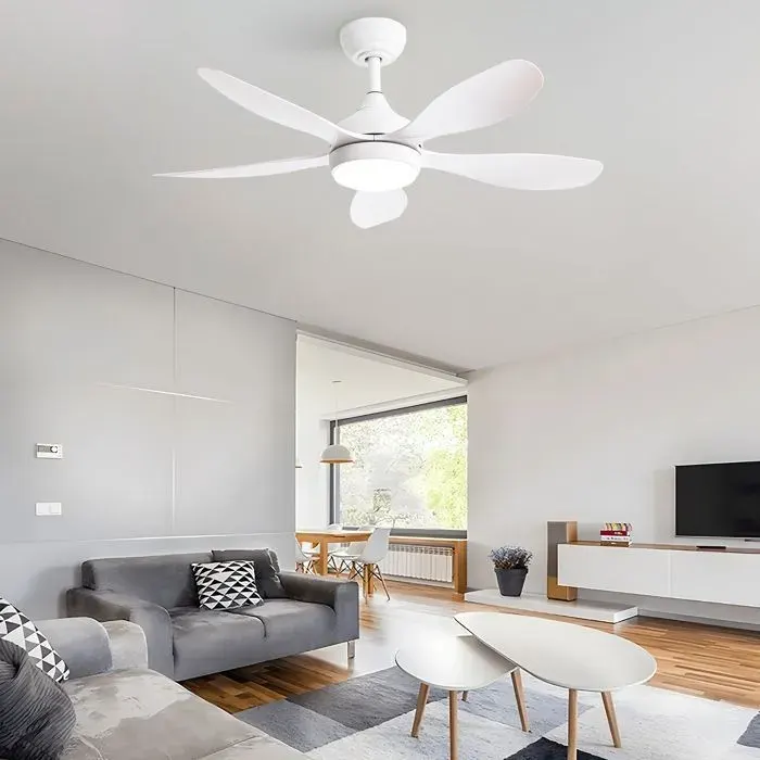 Ventilateur de plafond silencieux 1066 x 475 cm 5 pales ABS luminosité réglable télécommande 25 W Blanc