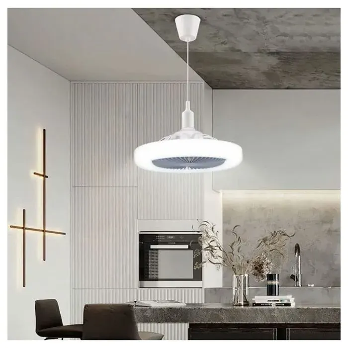 Ventilateur de plafond silencieux 30W avec lumière LED 6000K – 3 vitesses – Pales en ABS transparent – Installati