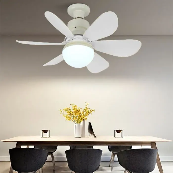 Ventilateur de plafond silencieux 30W Ventilateur Lampe3 vitesses E27 ventilateur de plafond Pour salon et chambre- 42X20CM — coloris Blanche