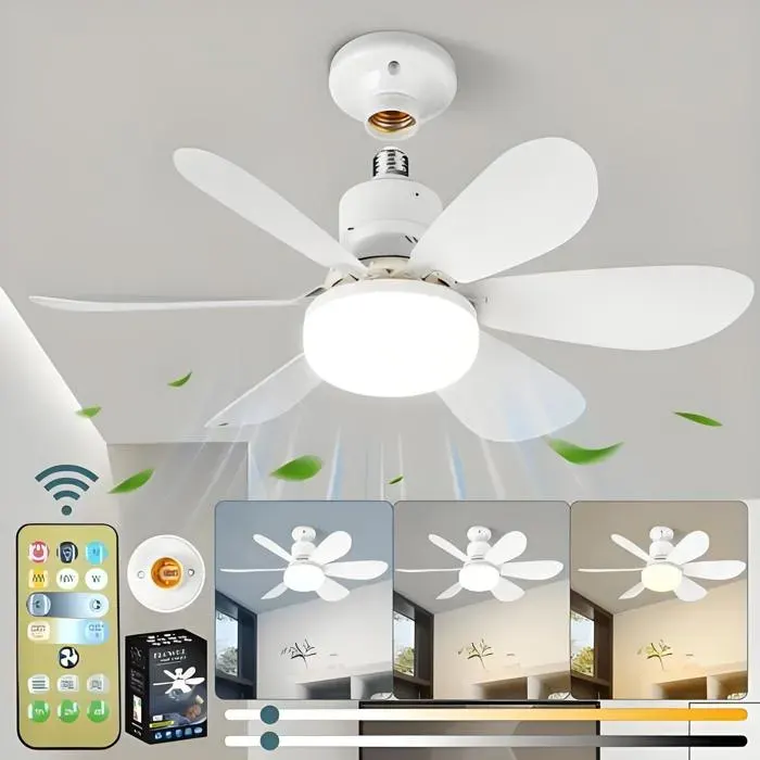 Ventilateur de plafond silencieux 40W – 6 pales – 3 vitesses – Douille E27 – Diamètre 52cm pour salon et chambre