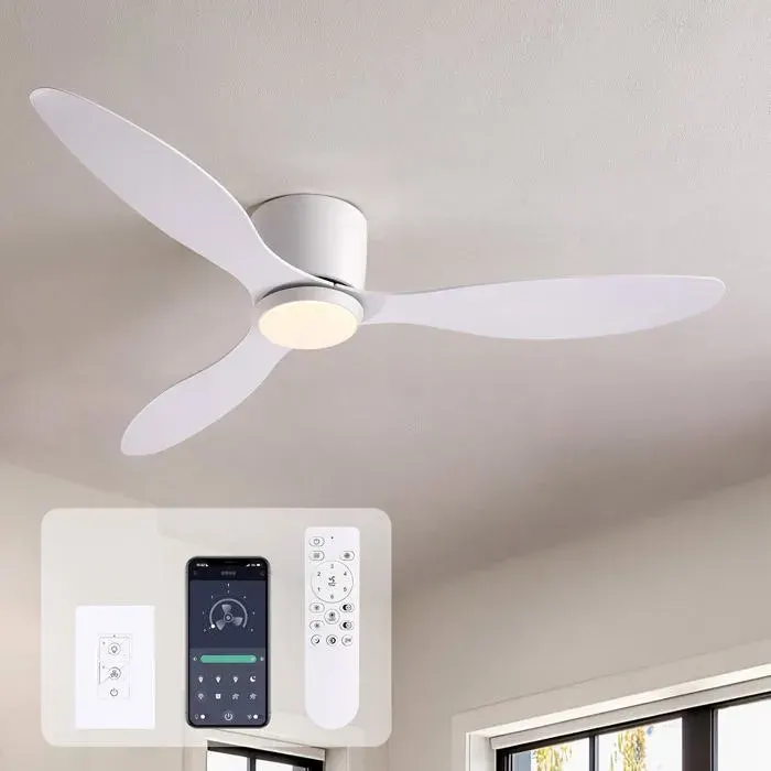 Ventilateur de plafond silencieux 42 pouces avec télécommande lumière LED blanche/neutre/chaude moteur DC minuterie pour 15-25㎡