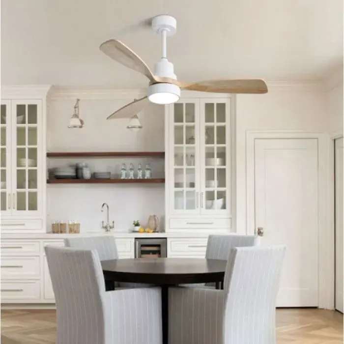 Ventilateur de plafond silencieux 48 pouces 3 pales bois moteur CC réversible ventilation pilotable par télécommande