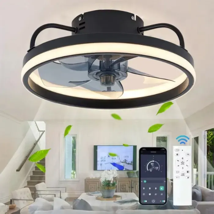 Ventilateur de Plafond Silencieux 50cm avec Éclairage et Télécommande 6 Vitesses Intensité Variable 3 Couleurs pour Chambre Salon