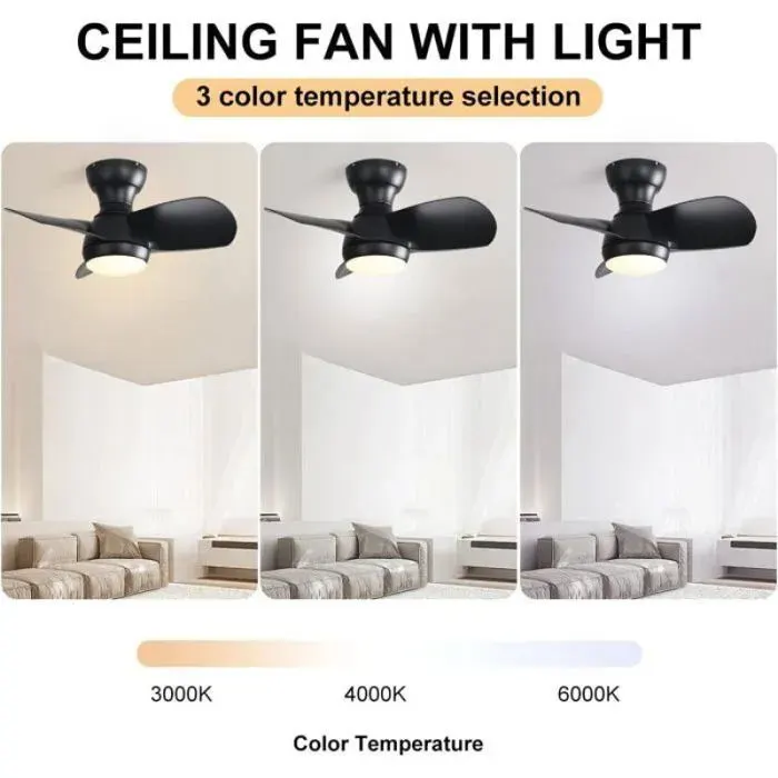 Ventilateur de plafond silencieux 584 cm 35 W minuterie 3 températures de couleur télécommande incluse VENTILATEUR DE PLAFOND — coloris Noir