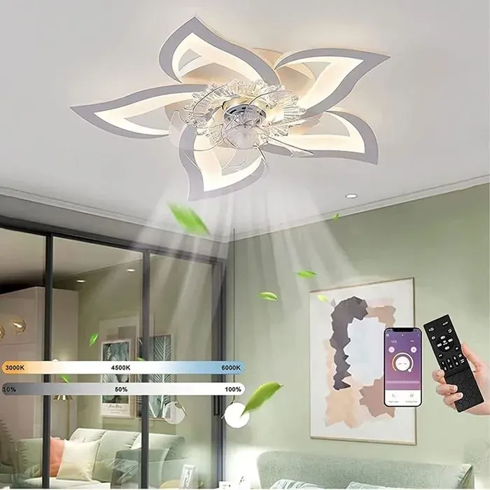 Ventilateur De Plafond Silencieux à LED Avec éclairage Plafonnier De Chambre à Coucher 50W Avec Télécommande et APP Cuisine Salon