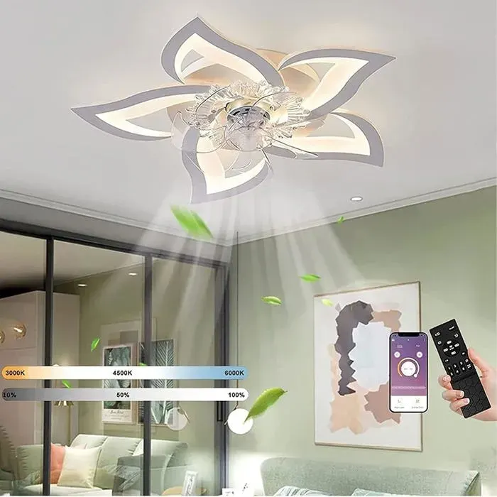 Ventilateur De Plafond Silencieux à LED Plafonnier De Chambre à Coucher 50W Avec Télécommande Et Lampe à Intensité Variable APP