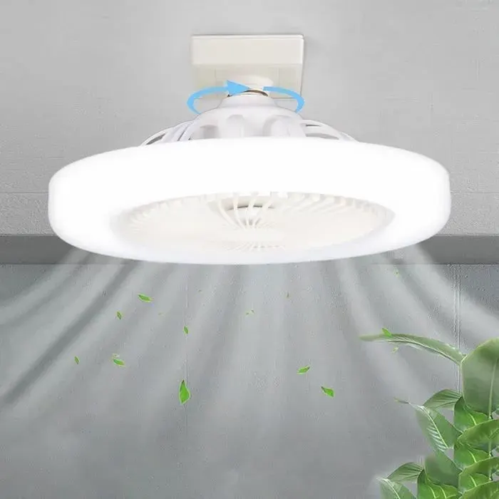 Ventilateur de plafond silencieux avec éclairage E27 – Télécommande – Éclairage 3 couleurs – 30 W – Installation facile – Blanc