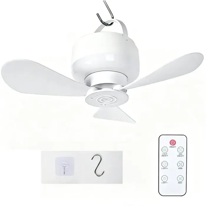 Ventilateur de Plafond Silencieux avec Éclairage Intégré Rechargeable par USB et Télécommande A