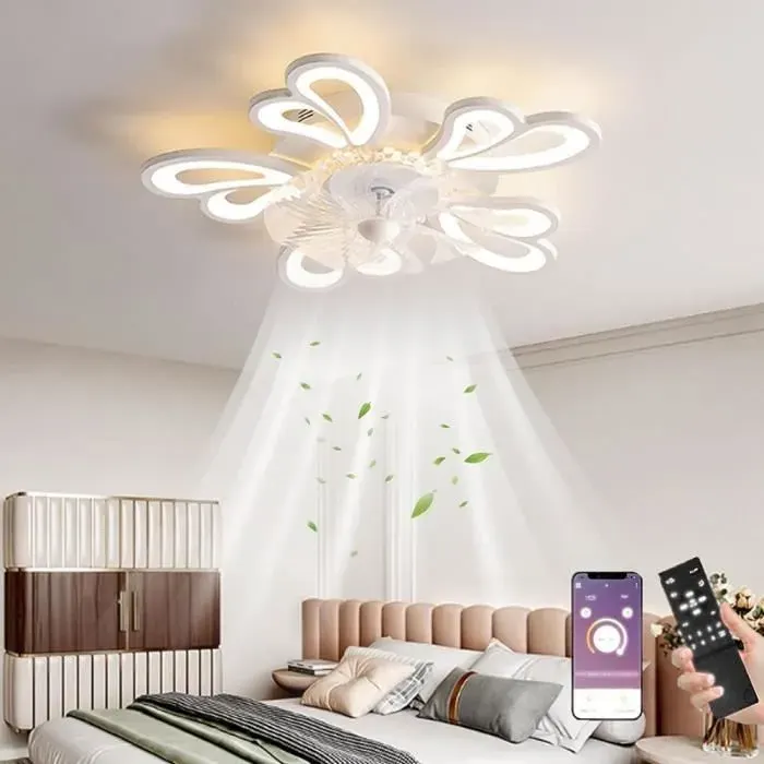 Ventilateur de plafond silencieux avec éclairage LED 50W - RUMOCOVO - 6 vitesses - Blanc chaud - 62CM