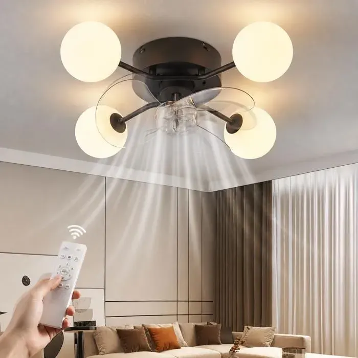 Ventilateur de plafond silencieux avec éclairage NETTLIFE - Moderne Télécommande minuterie 6 vitesses DC pour salon chambre