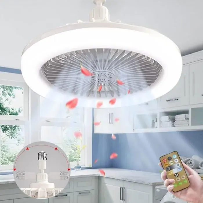 Ventilateur de plafond silencieux avec lumière E27 télécommande classe énergétique E gris