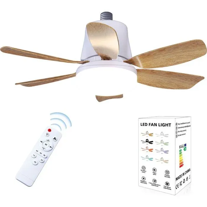Ventilateur de Plafond Silencieux avec Lumière E27 Télécommande Intensité Variable et Température Couleur Réglable — coloris Blanc