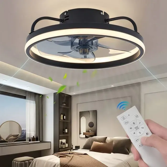 Ventilateur de Plafond Silencieux avec Lumiere et Telecommande 6 Vitesses Vent Réversible LED Dimmable 3 Températures de Couleur