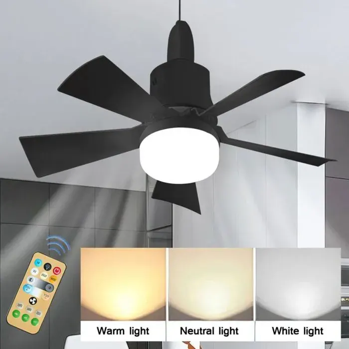 Ventilateur de plafond silencieux avec télécommande – 5 pales – 3 vitesses – E26 – Lumière blancheneutrechaude-Installation facile