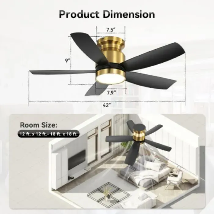 Ventilateur de plafond silencieux blanc 5 pales ABS 42 pouces moteur réversible été hiver 6 vitesses avec éclairage