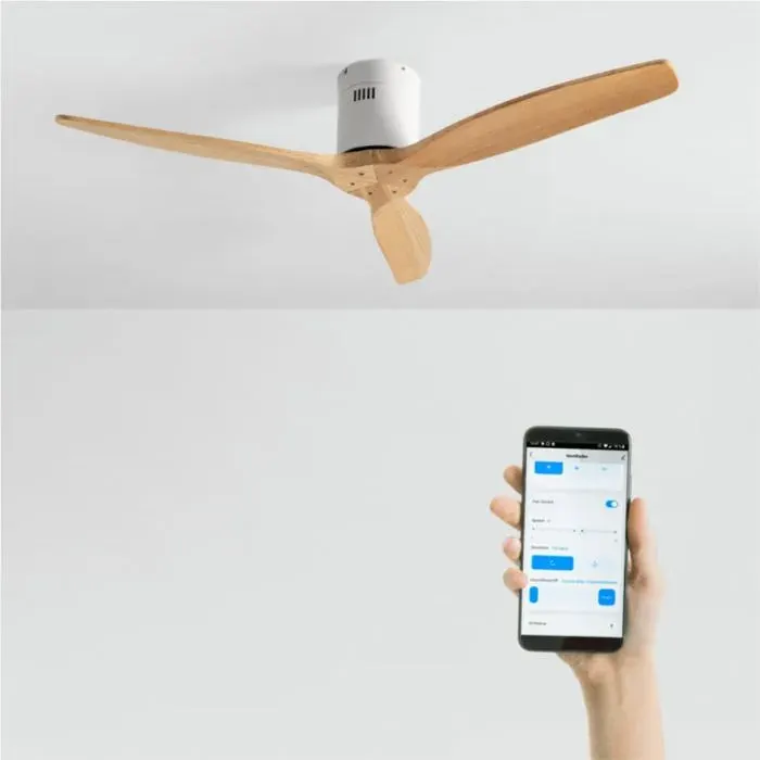 Ventilateur de plafond silencieux - Create - Sans lumière - Ø132cm - Blanc/Effet bois clair