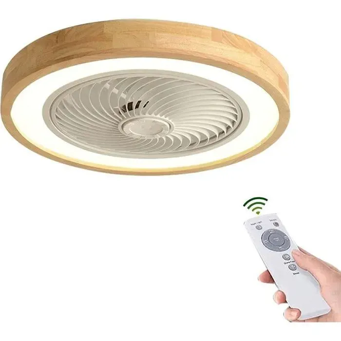 Ventilateur de plafond silencieux en bois avec éclairage ventilateur de plafond LED 36W à intensité variable livré avec télécomma