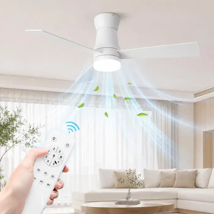 Ventilateur de Plafond Silencieux LED DC Réversible 3 Pales 6 Vitesses Télécommande et minuterie Mode été/hiver 2‑en‑1 Blanc