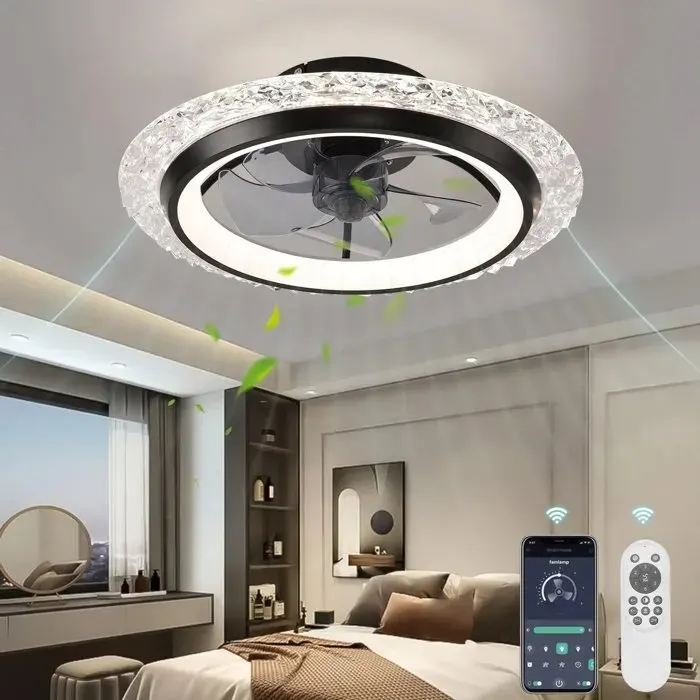 Ventilateur de plafond silencieux moderne avec lumière télécommande 6 vitesses lumière LED ventilateur intelligentnoir