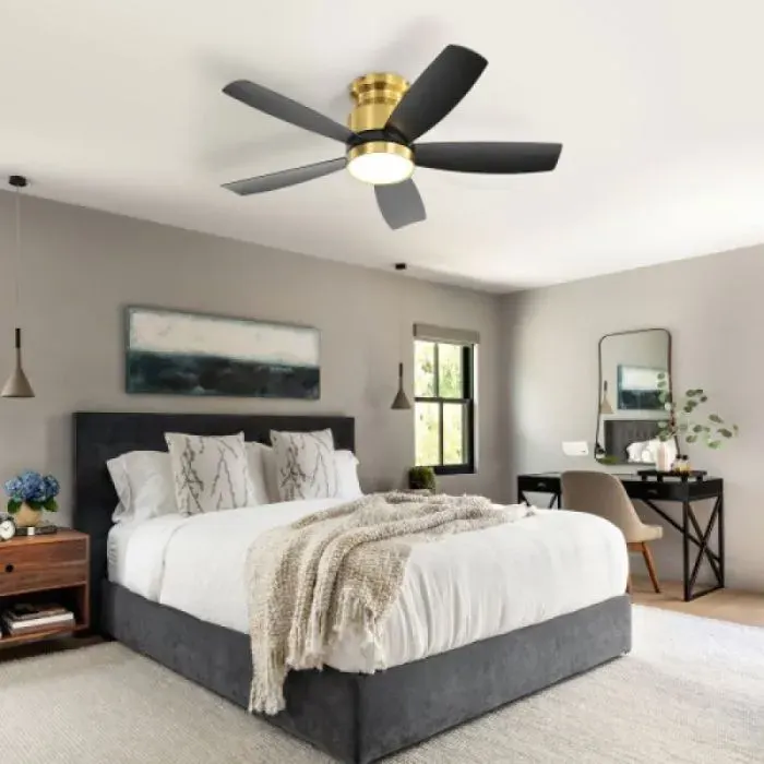 Ventilateur de plafond silencieux multifonction blanc 42 pouces pales ABS moteur double sens lumière 6 vitesses pilotables