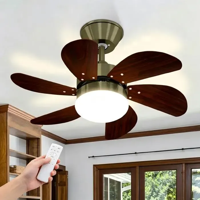 Ventilateur de plafond silencieux NETTLIFE – 6 pales Douille E27 Bronze antique 75 cm télécommande minuterie chambre/salon
