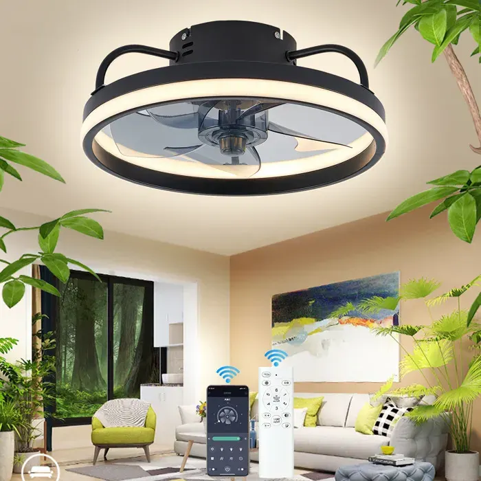 Ventilateur de plafond silencieux PRUMYA 6 vitesses - avec télécommande - trois températures de couleur + 33 cm