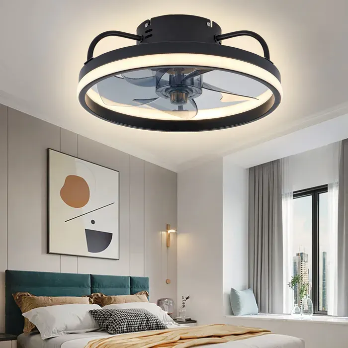 Ventilateur de plafond silencieux PRUMYA 6 vitesses - avec télécommande - trois températures de couleur + 33 cm+ Lumière LED
