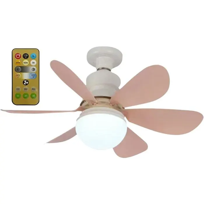Ventilateur de plafond silencieux Ventilateur de plafond 30 W à intensité variable avec éclairage et télécommande rose