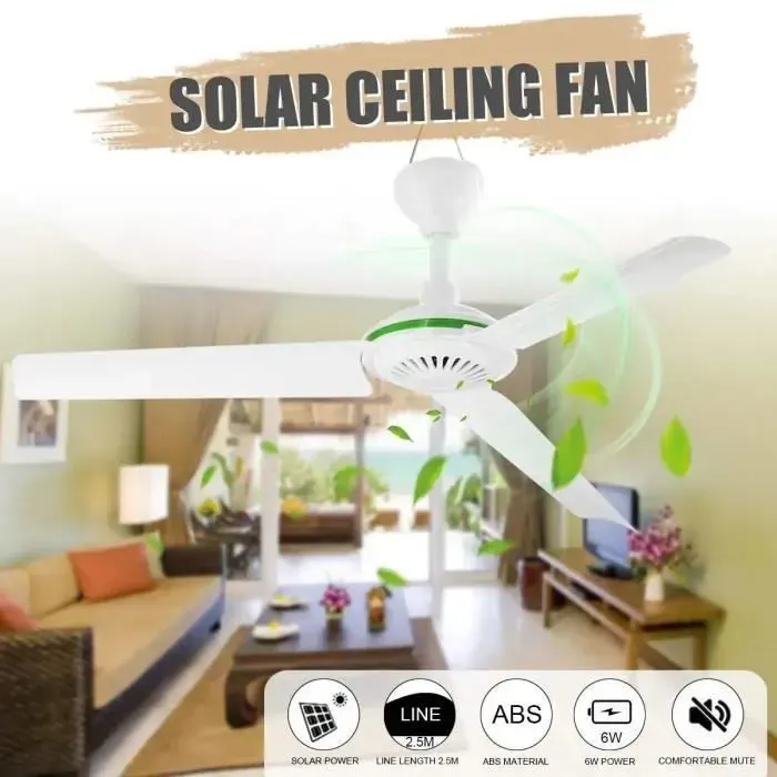 Ventilateur de plafond - Solaire - Portable - 12V - 6W - Respectueux de lenvironnement Blanc blanc VENTILATEUR DE PLAFOND