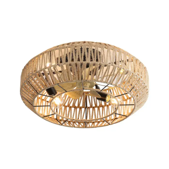 Ventilateur de plafond style cage bohème de 56 cm fabriqué avec un tressage en rotin fermé 6 vitesses ajust VENTILATEUR DE PLAFOND